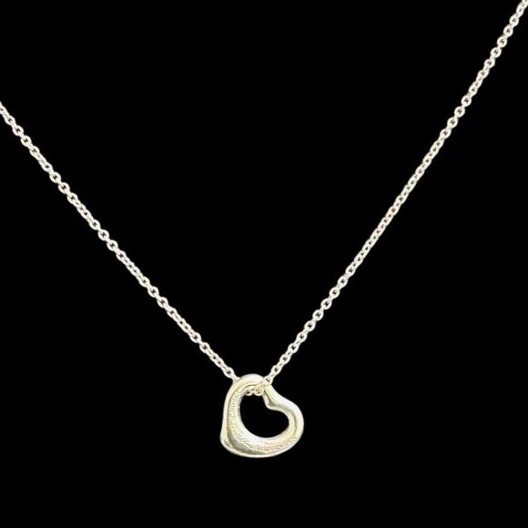 TIFFANY & CO. Open Heart Pendant Necklace Elsa Peretti Sterling Silver 925 T & C - Picture 1 of 6